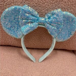 Sequin Minnie‎ ears Blue Headband with Bow